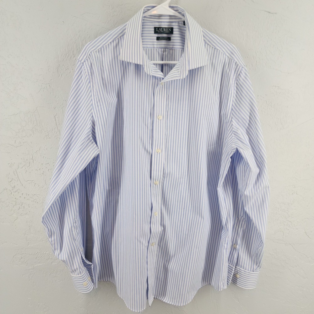 Lauren Ralph Lauren Mens XL Blue White Striped Regular Fit Supima Cotton Shirt